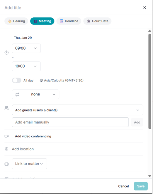 Hearing details form