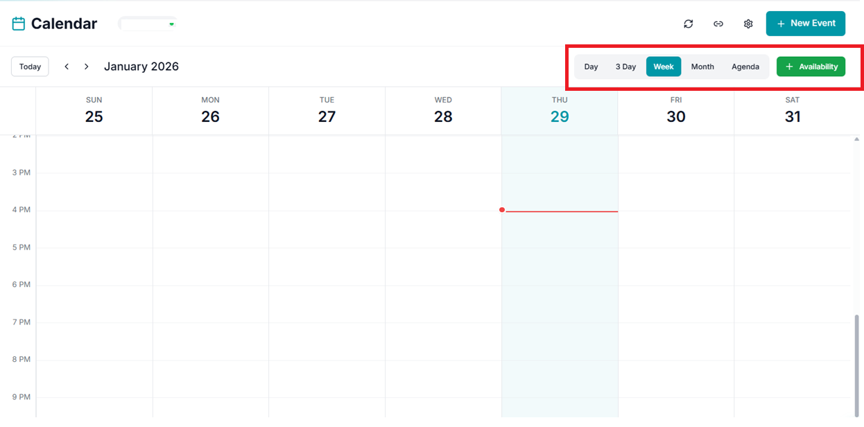 Calendar view and add button