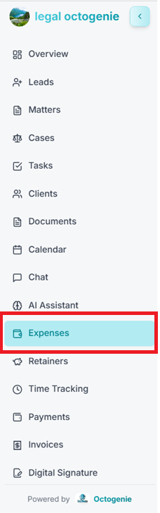 Expenses dashboard navigation