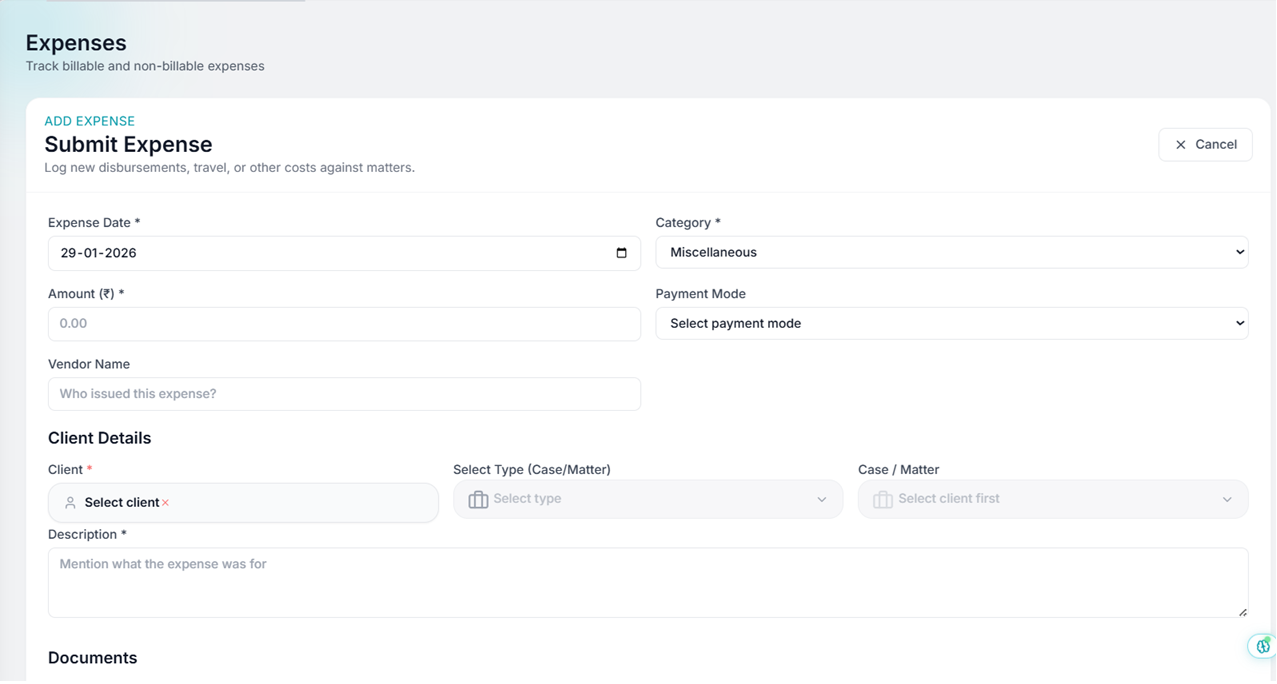Expense entry form