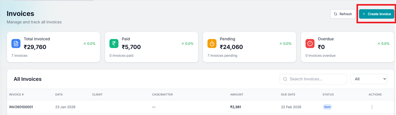 Create Invoice button