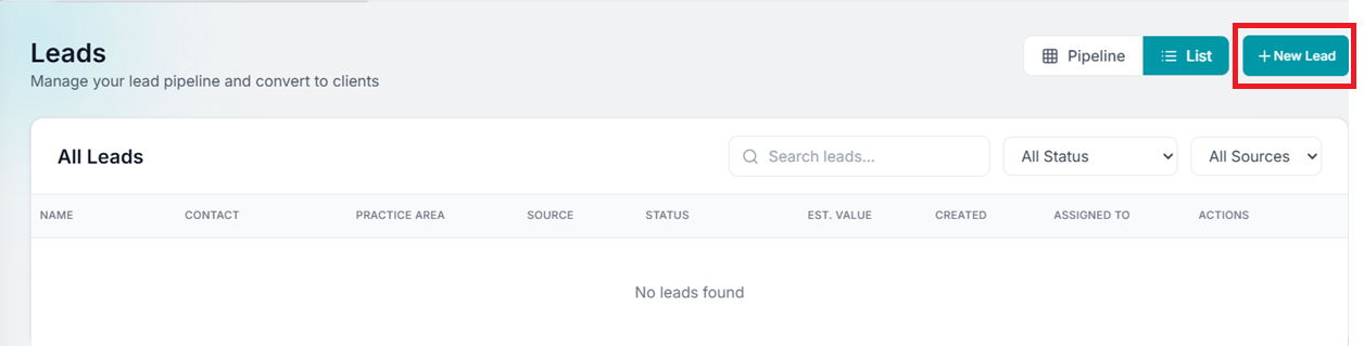 Add New Lead button
