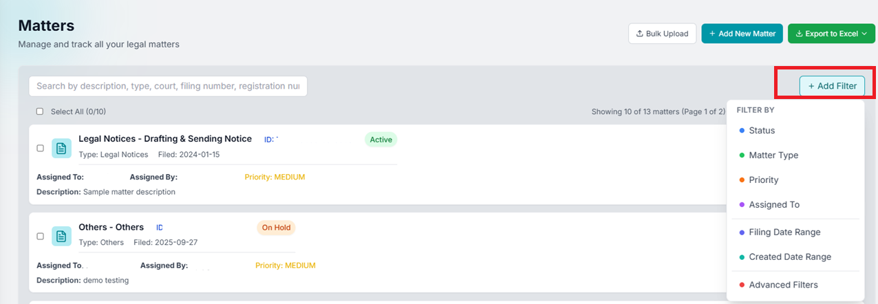 Add Filter button