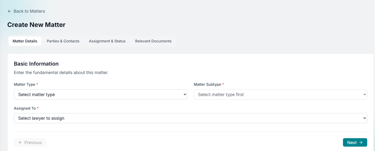 Matter details tab