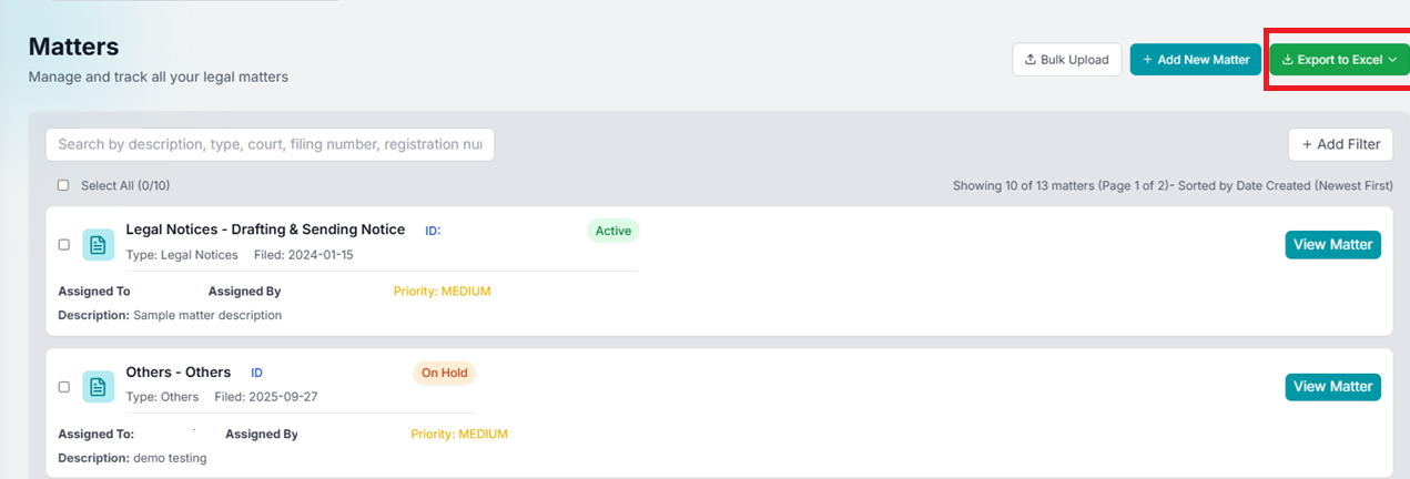 Export button