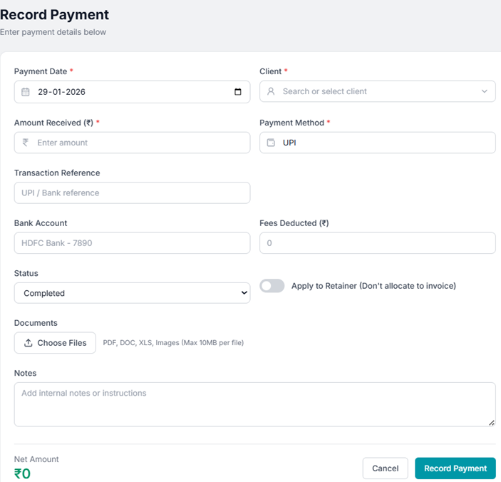 Payment entry form