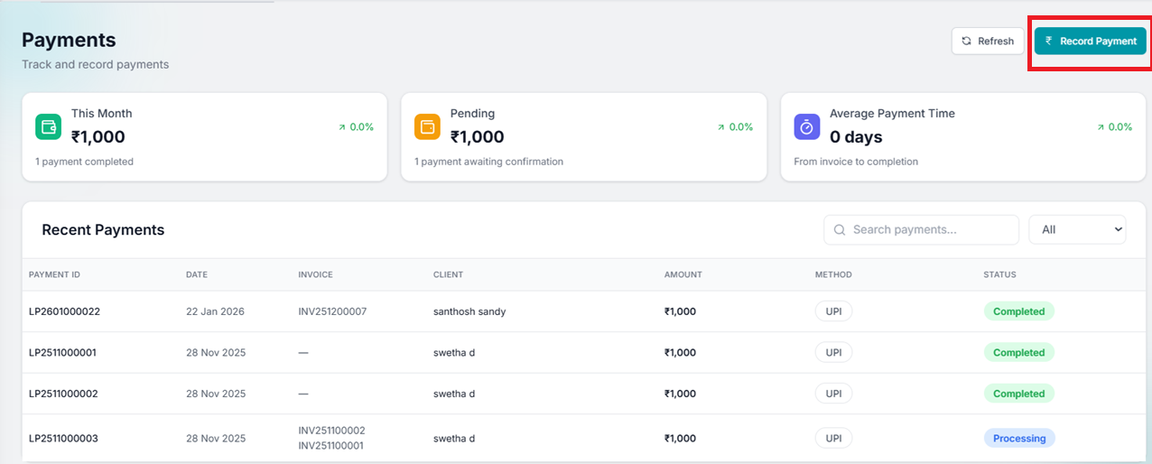 Record Payment button