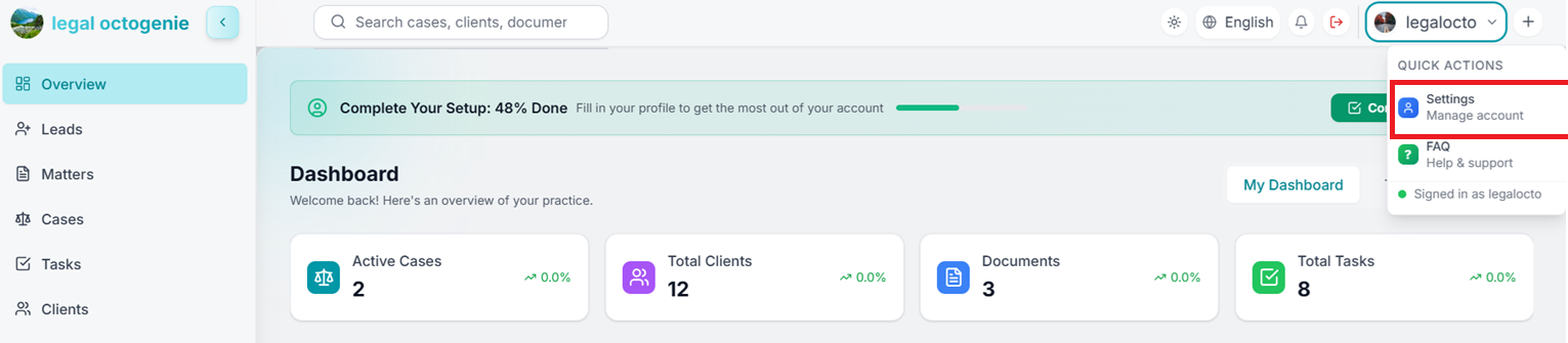 User profile menu location