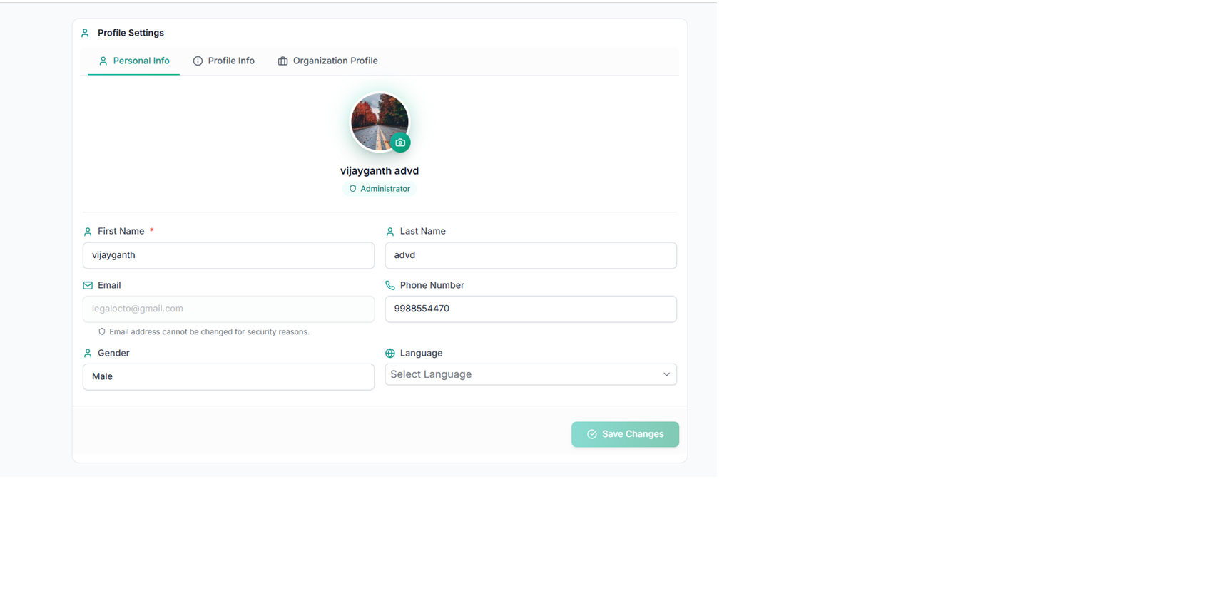 Settings sidebar