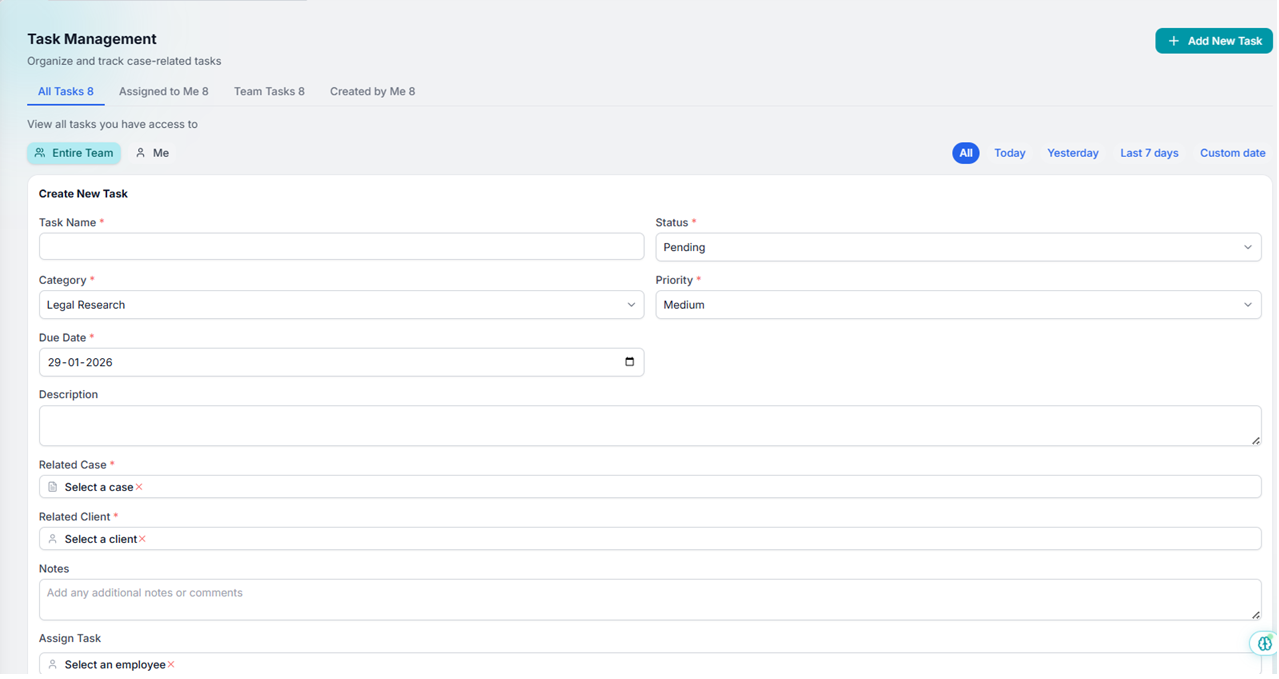 Task detail fields