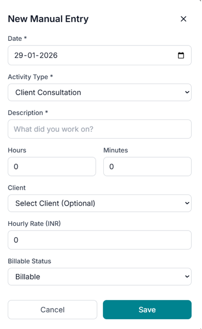 Manual entry form
