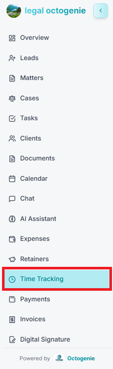 Time tracking menu