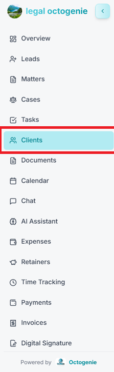 Clients section navigation