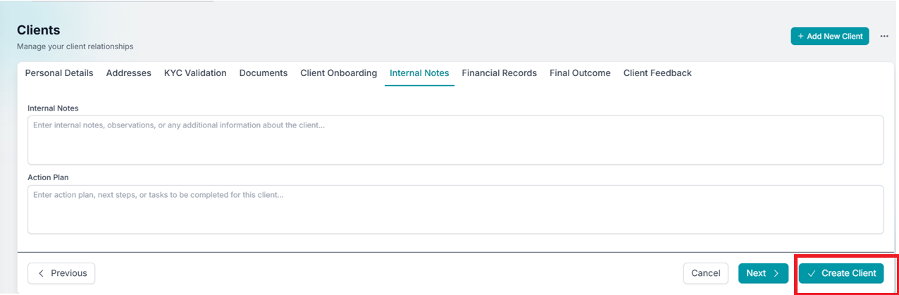 Create Client button