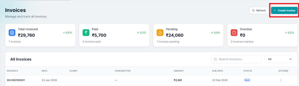 Create Invoice button